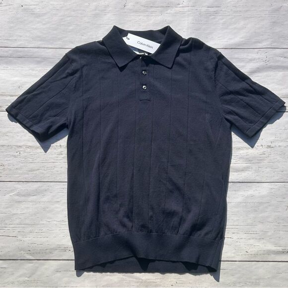 Calvin Klein Men’s Wool Blend Polo Shirt Dark Sapphire Blue Size Small - Picture 1 of 8